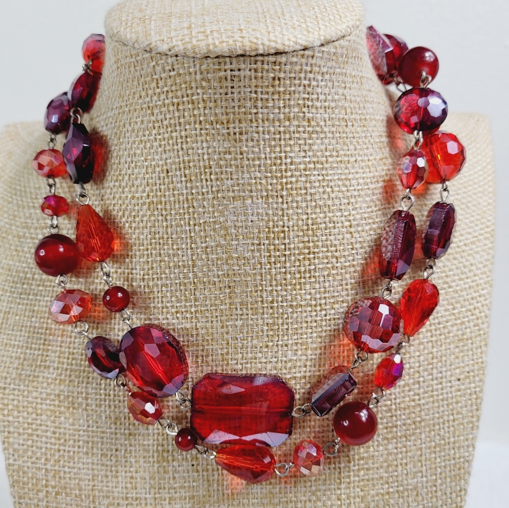 Necklace red glass beads 26 Inch Beautiful